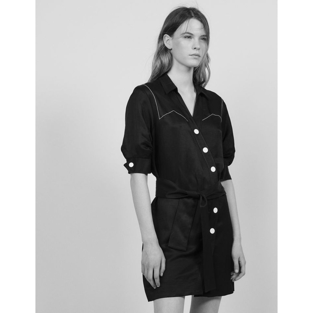 Sandro Paris Kunga Women's Black Snap Front Viscose‎ Linen Dress Size 40/LG